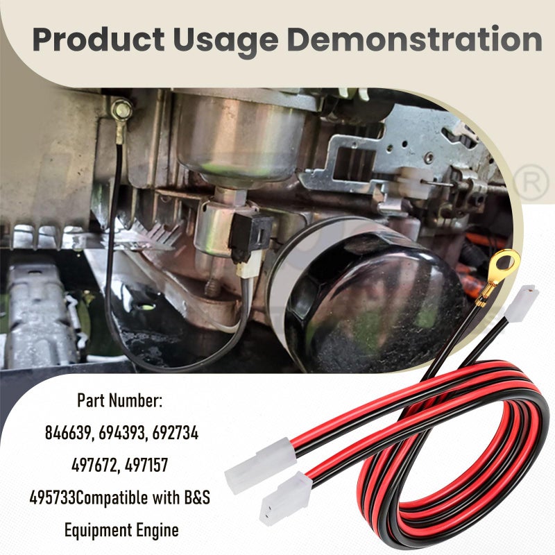 Karbay 846639 Fuel Shut-Off Solenoid for B&S Engine - Compatible with John D-eere Hu sqvarna Craftsman Mower, Included Wiring Harness, Replaces 694393 692734 497672 497157 495733 - Image 3